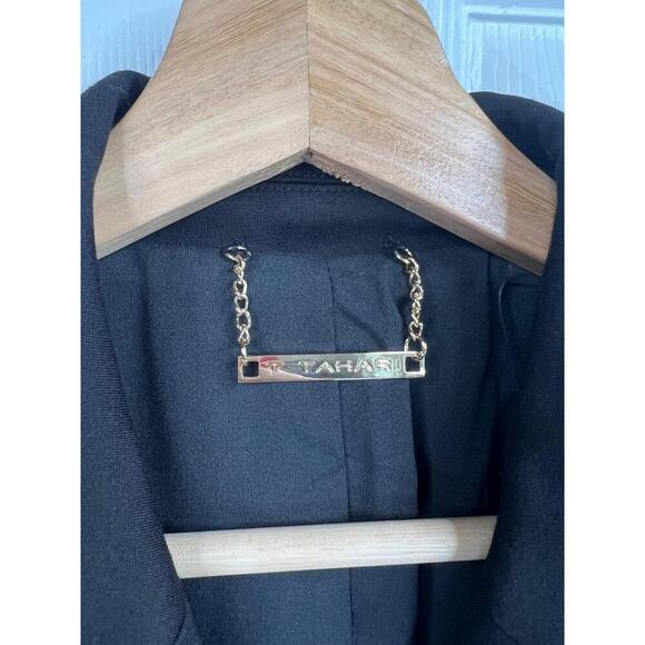 T TAHARI Womens Black Blazer Size 6 Gold Embossed Buttons Classy Jacket - Picture 9 of 10